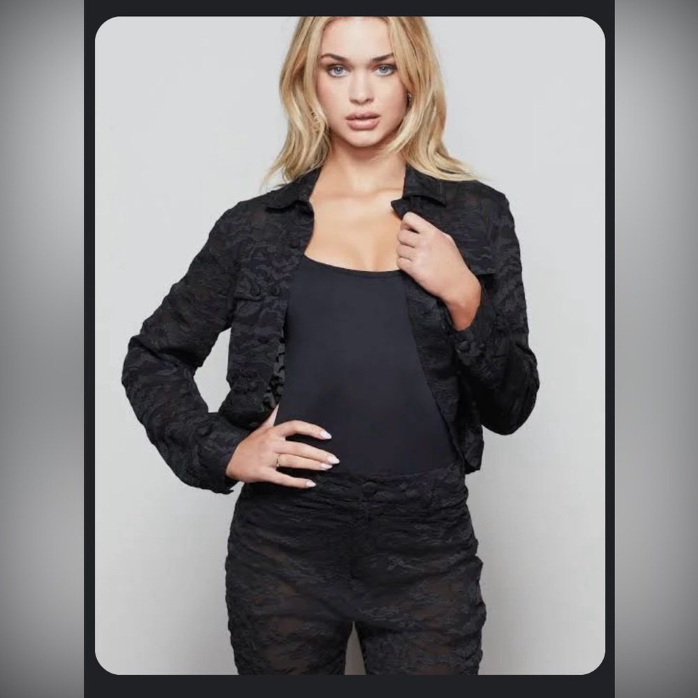 Good American Zebra Sheer Cropped Embroidered Jacket